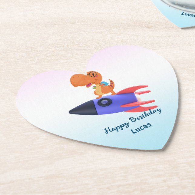 Fun dinosaur colourful rocket School Birthday part Paper Coaster (Angled)