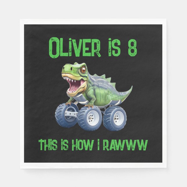 Fun Dinosaur monster truck personalized birthday  Napkin (Front)