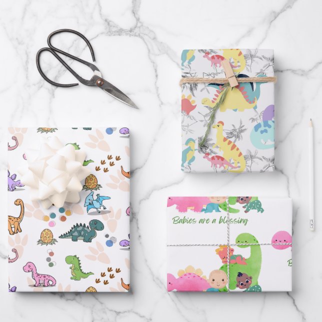Fun dinosaur party favours, Wrapping paper, Kids Paper Sheet (Front)