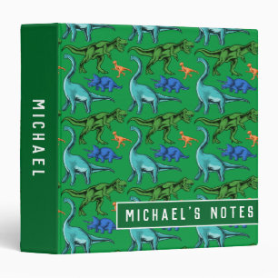 Fun Dinosaur Pattern Kids Green Name School Binder