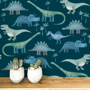Fun Dinosaur Pattern Teal Green Wallpaper