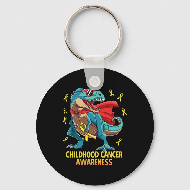 Fun Dinosaur T-Rex Childhood Cancer Awareness Boys Keychain (Front)