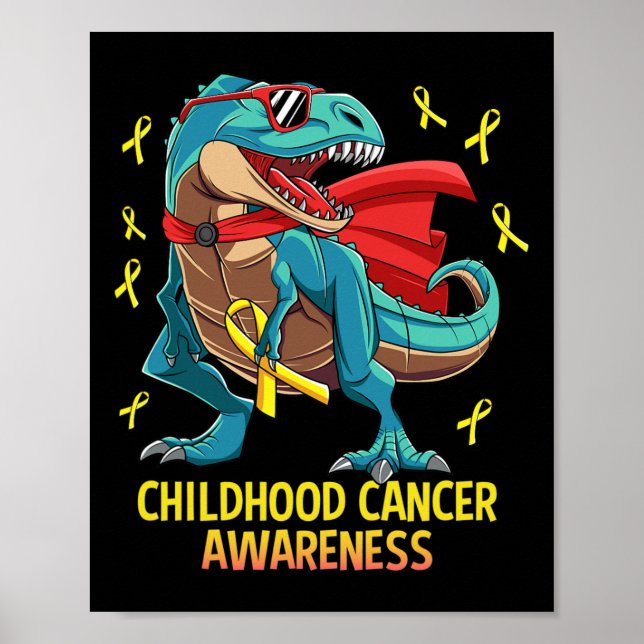 Fun Dinosaur T-Rex Childhood Cancer Awareness Boys Poster (Front)