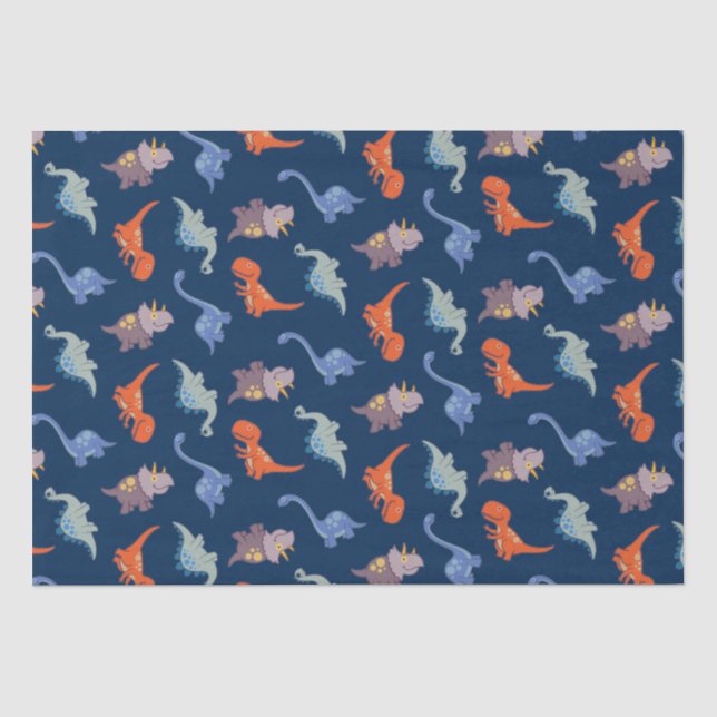 Fun Dinosaurs on Navy Blue Tissue Paper (Front)