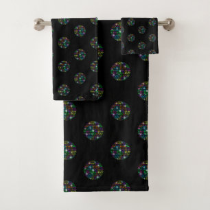 FUN DISCO THEME BLACK BATHROOM TOWEL SET