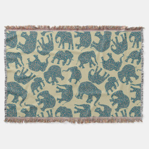 Fun Ditzy Paisley Elephants on Beige Throw Blanket