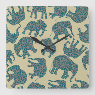 Fun Ditzy Paisley Elephants on Beige Wall Clock