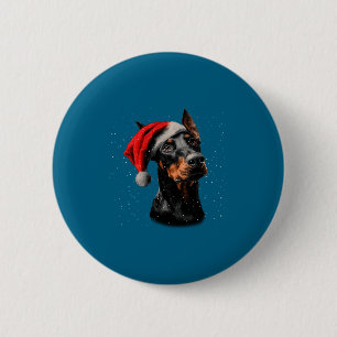 Fun Doberman Dog Christmas Lights Santa Hat Long S 2 Inch Round Button