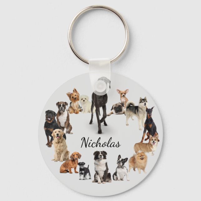 Fun Dog Breed Pet Animals Dog Custom Name Keychain (Front)