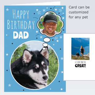 Fun Dog Dad Birthday Thought Bubble Photo Blue Card