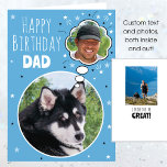 Fun Dog Dad Birthday Thought Bubble Photo Blue Card<br><div class="desc">Surprise Dad with a custom 'thought bubble' birthday card from his dog! A fun and stylish template showcasing three of your favourite photos. The front features a dog thinking happy thoughts about his Dad, and inside shows them together with a personalized message. This versatile card is suitable for different pets,...</div>