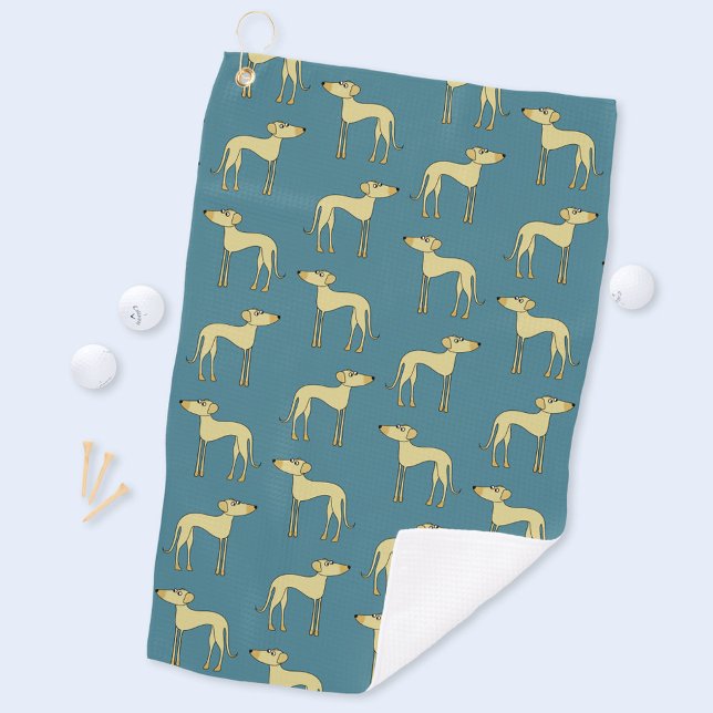 Fun Dog Pattern Golf Towel (Fun sloughi saluki greyhound whippet dog patterned golf towel)