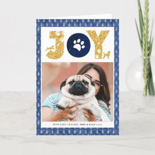 Fun Dog Paw Script JOY Modern Holiday Card