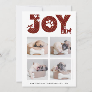 Fun Dog Paw Script JOY Modern Holiday Card