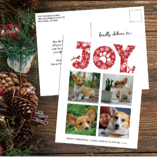 Fun Dog Paw Script JOY Modern Holiday Postcard