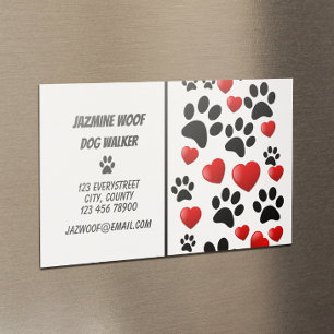 Fun Dog Walker Paw and Hearts Pet Sitter Business Magnetic Business Card
