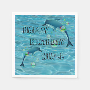 Fun Dolphin and Bubbles Personalized Birthday Napkin