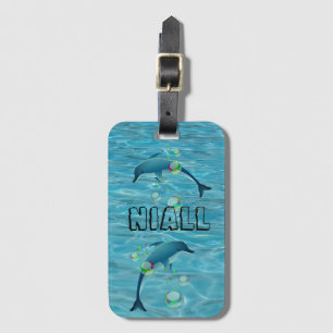 Fun Dolphin and Bubbles Personalized Luggage Tag
