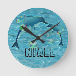 Fun Dolphin and Bubbles Round Clock