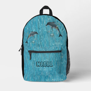Fun Dolphins and Bubbles Ocean Personalized Printed Backpack