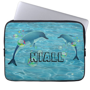 Fun Dolphins and Bubbles Personalized Laptop Sleeve
