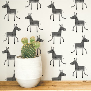 Fun Donkey Grey White Pattern Wallpaper