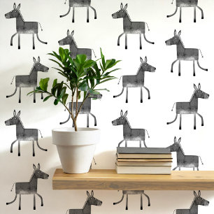 Fun Donkey Grey White Pattern Wallpaper