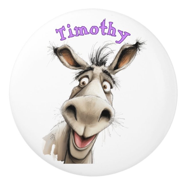 Fun Donkey Personalized Ceramic Knob (Front)