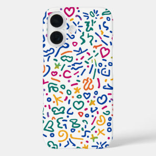 Fun doodle colourful vibrant shapes iPhone 16 case