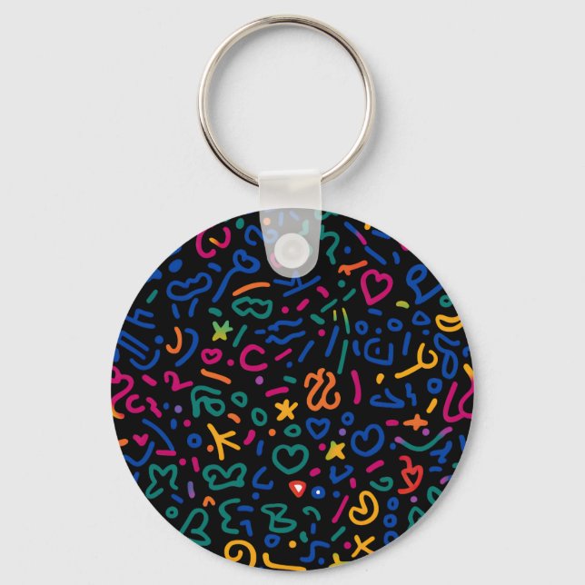 Fun doodle colourful vibrant shapes keychain (Back)