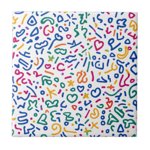 Fun doodle colourful vibrant shapes tile