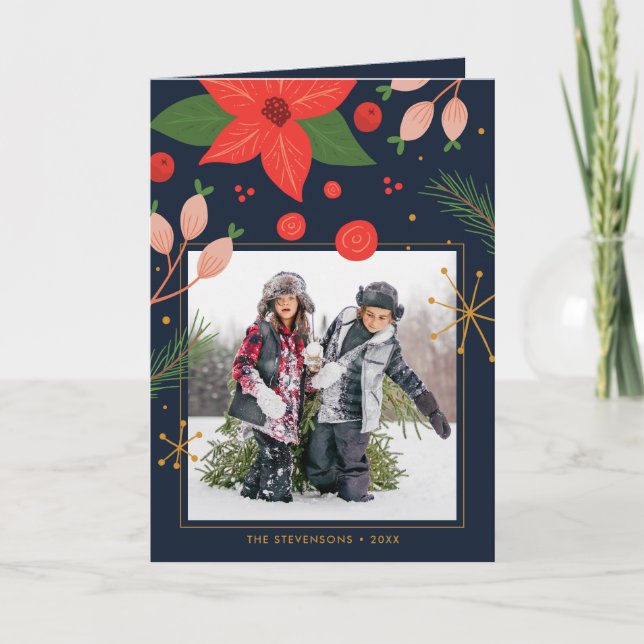 Fun Doodle Floral | Photo Holiday Card (Front)