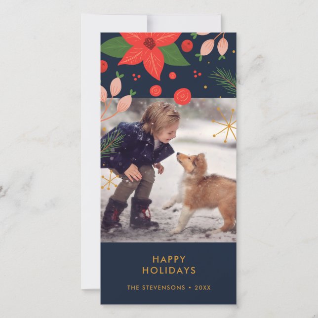 Fun Doodle Floral | Photo Holiday Card (Front)