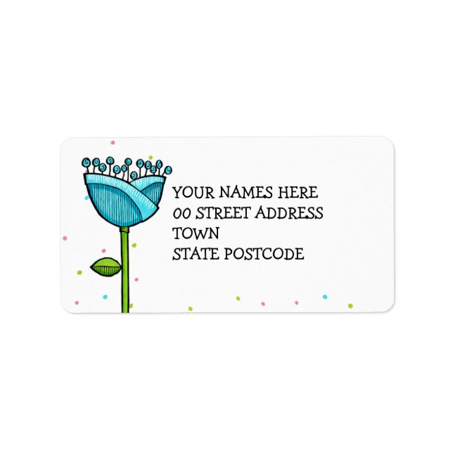 Fun Doodle Flowers blue pink dots Label (Front)