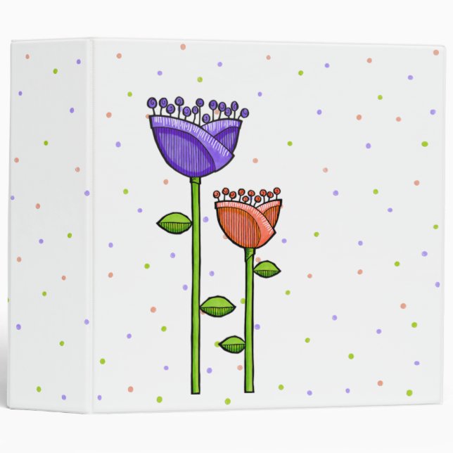 Fun Doodle Flowers purple orange dots Binder (Front/Spine)