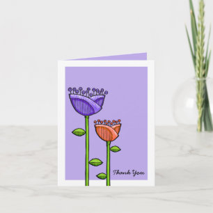 Fun Doodle Flowers purple orange Thank You Card