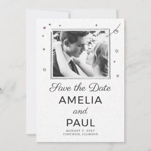 Fun Doodle Hearts Photo Wedding Save the Date Invitation