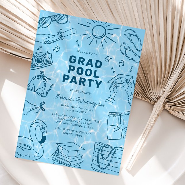 Fun Doodle Pool Party Graduation Invitation (Creator Uploaded)
