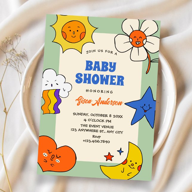 Fun doodles characters baby shower invitation (Creator Uploaded)