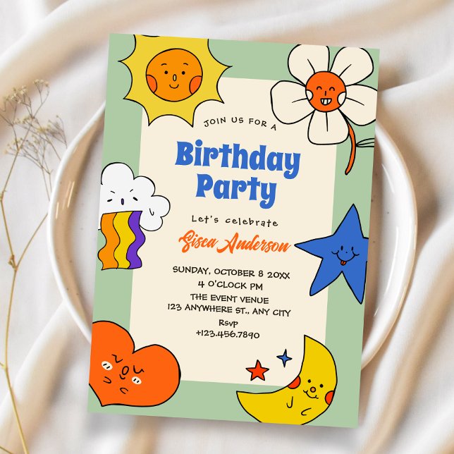 Fun doodles characters birthday invitation (Creator Uploaded)