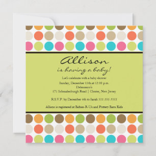 FUN Dots GREEN Baby Girl or Boy Shower Invitation