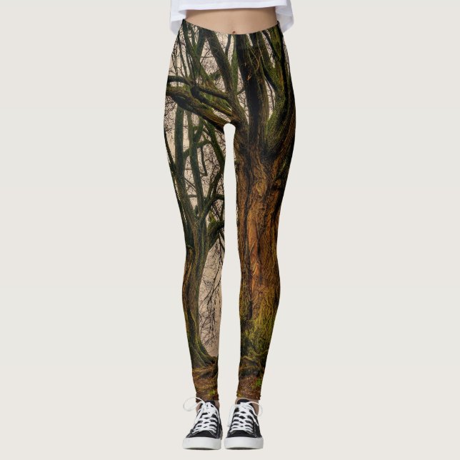 Fun Double Oak Tree Photo Print Leggings (Front)