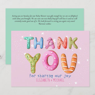 Fun Doughnut Letter Blush Pink Sage Green THANK YO Invitation