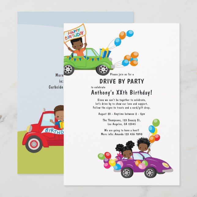 Fun Drive By Birthday Boy Party Invitation (Front/Back)