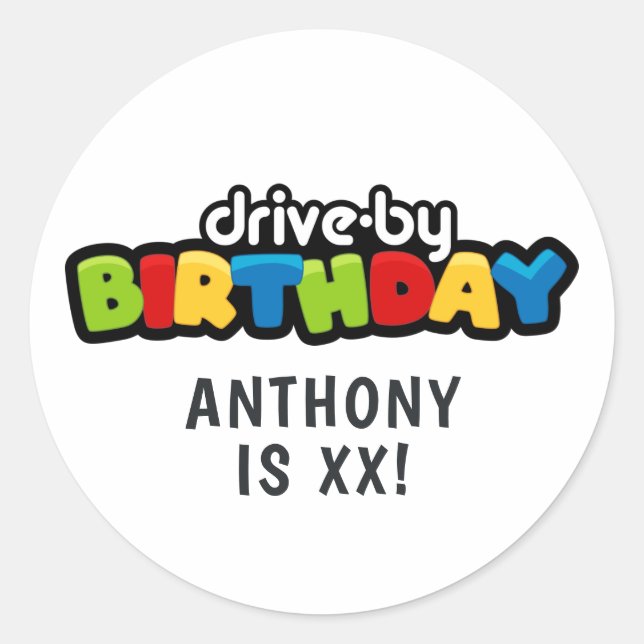 Fun Drive By Birthday Parade Party Classic Round Sticker (Front)