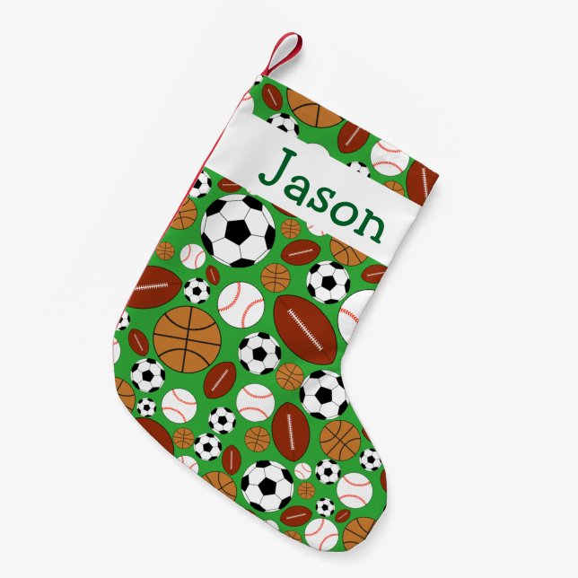Fun Dynamic Sports Theme Personalized Small Christmas Stocking (Front (Hanging))