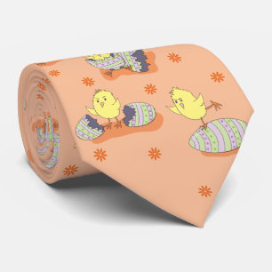 Fun Easter Chick Pattern Light Peach Neck Tie
