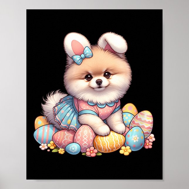 Fun Easter Day Pomeranian Bunny Costume  Poster (Front)