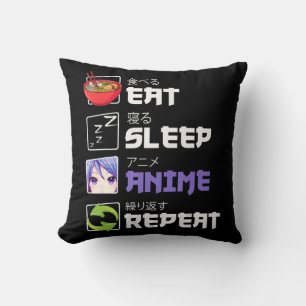 Fun  Eat Sleep Anime Repeat Anime Japan Manga Gift Throw Pillow