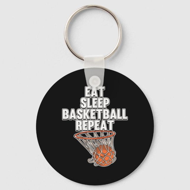 Fun Eat Sleep Basketball Repeat Sports Coach Playe Keychain (Front)